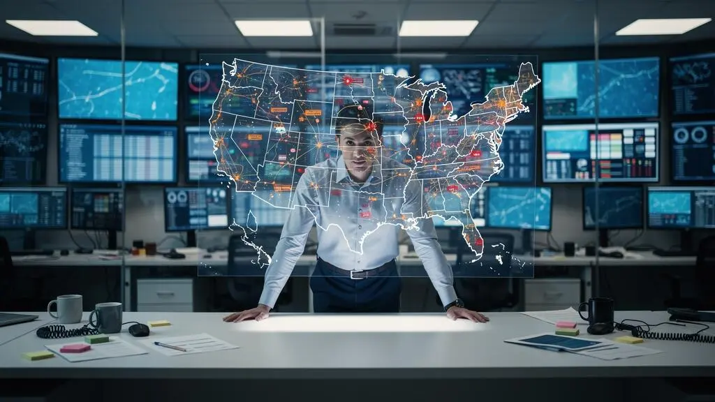 Manager analysant les cartes de flux logistiques complexes pour identifier les risques de retard dans la chaîne d'approvisionnement canadienne.
